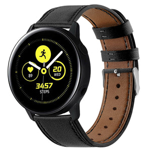 Modern Leather Strap, black, on a watch, 3/4 front view