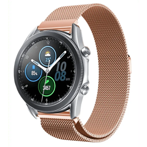 Milanese Strap, rose gold, on a watch, 3/4 front view
