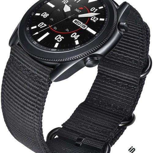Nylon Buckle Strap, black, on a watch, 3/4 front view