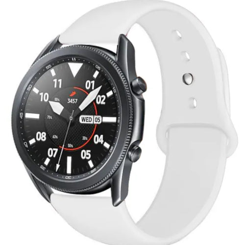 Silicone Sport Strap, white, on a watch, 3/4 front view