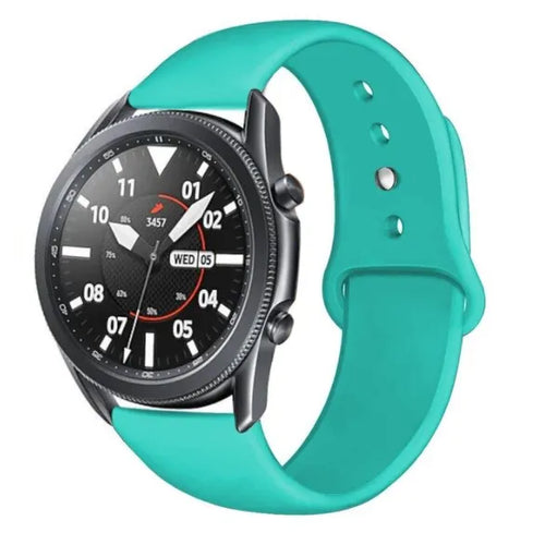 Silicone Sport Strap, aqua, on a watch, 3/4 front view