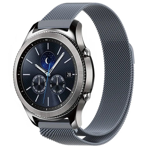 Milanese Strap, space grey, on a watch, 3/4 front view