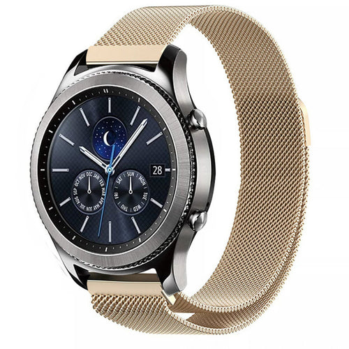 Milanese Strap, champagne, on a watch, 3/4 front view