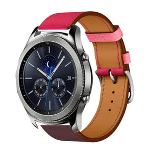 Leather Strap 'Duo', bright pink/auburn, on a watch, 3/4 front view