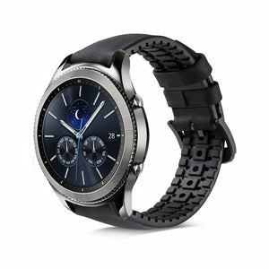 Leather Hybrid Strap, black, on a watch, 3/4 front view