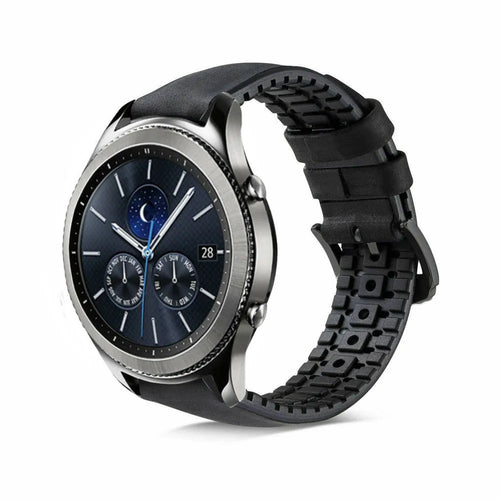 Leather Hybrid Strap, black, on a watch, 3/4 front view