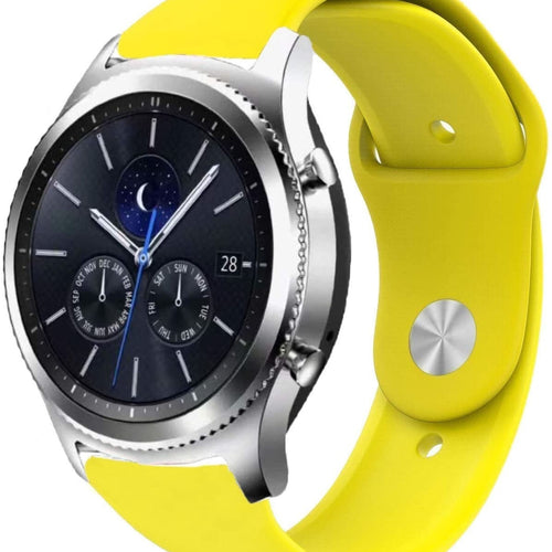 Silicone Sport Strap, yellow, on a watch, 3/4 front view