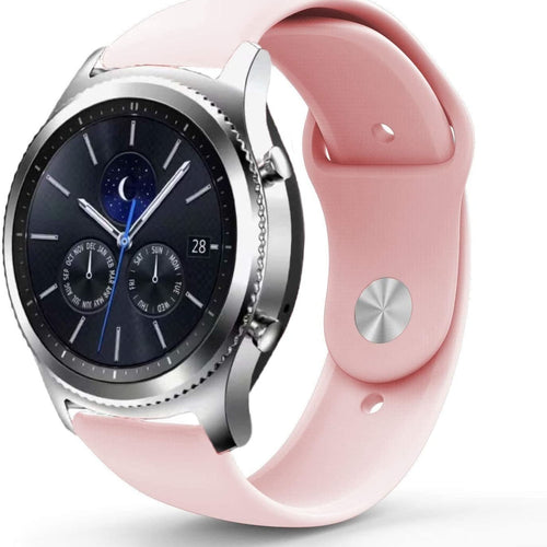 Silicone Sport Strap, pink, on a watch, 3/4 front view