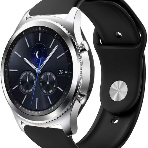 Silicone Sport Strap, black, on a watch, 3/4 front view