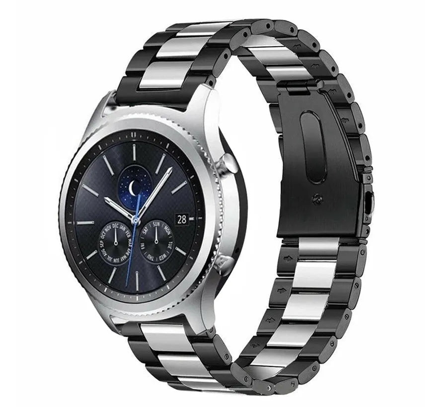Steel Strap, black/silver, on a watch, 3/4 front view