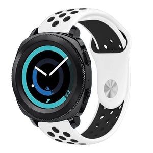 Silicone Sport Strap, white/black, on a watch, 3/4 front view