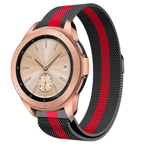 Milanese Strap, black/red, on a watch, 3/4 front view