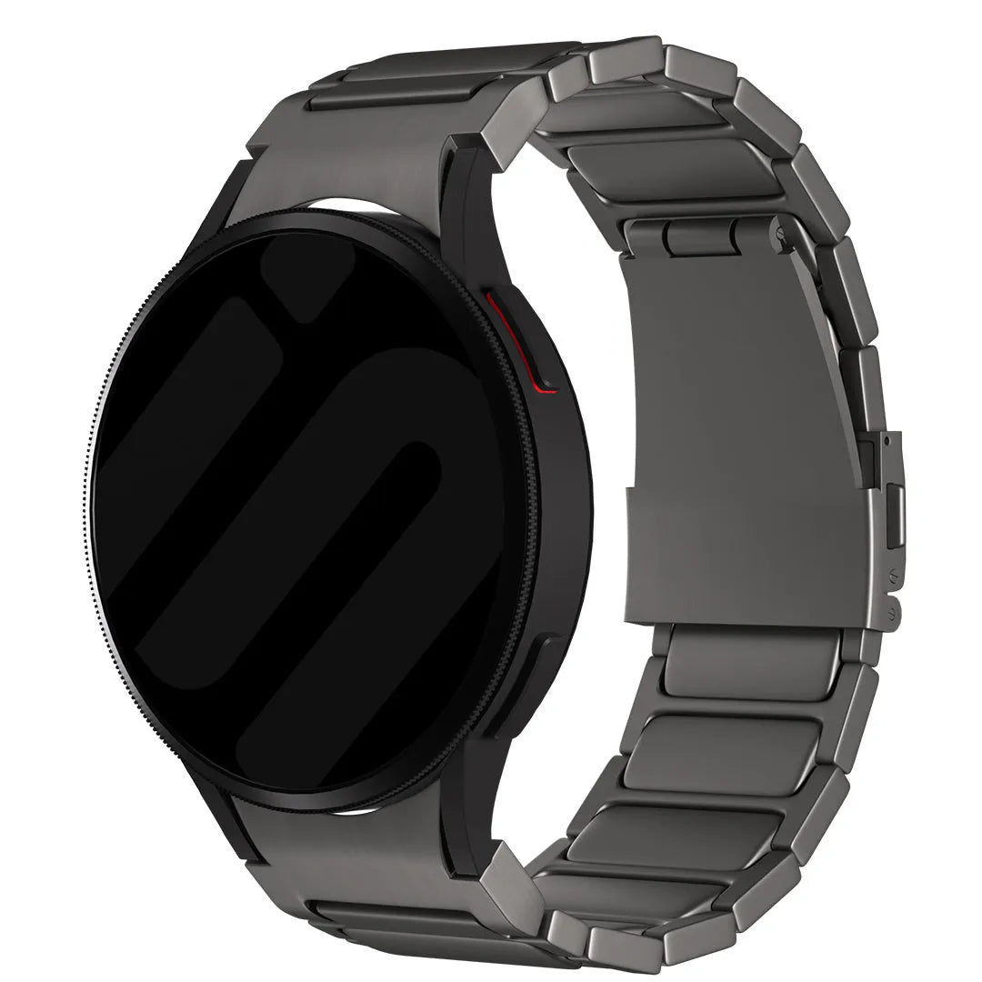 Titanium Strap 'One Push', graphite, on a watch, 3/4 front view
