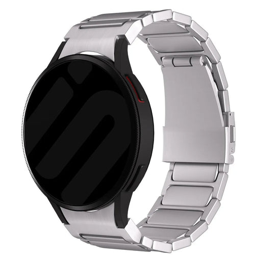 Titanium Strap 'One Push', silver, on a watch, 3/4 front view