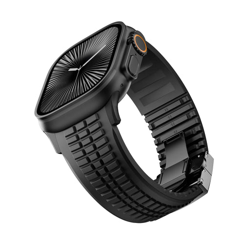 Premium Silicone Strap, black, on a watch, 3/4 front view