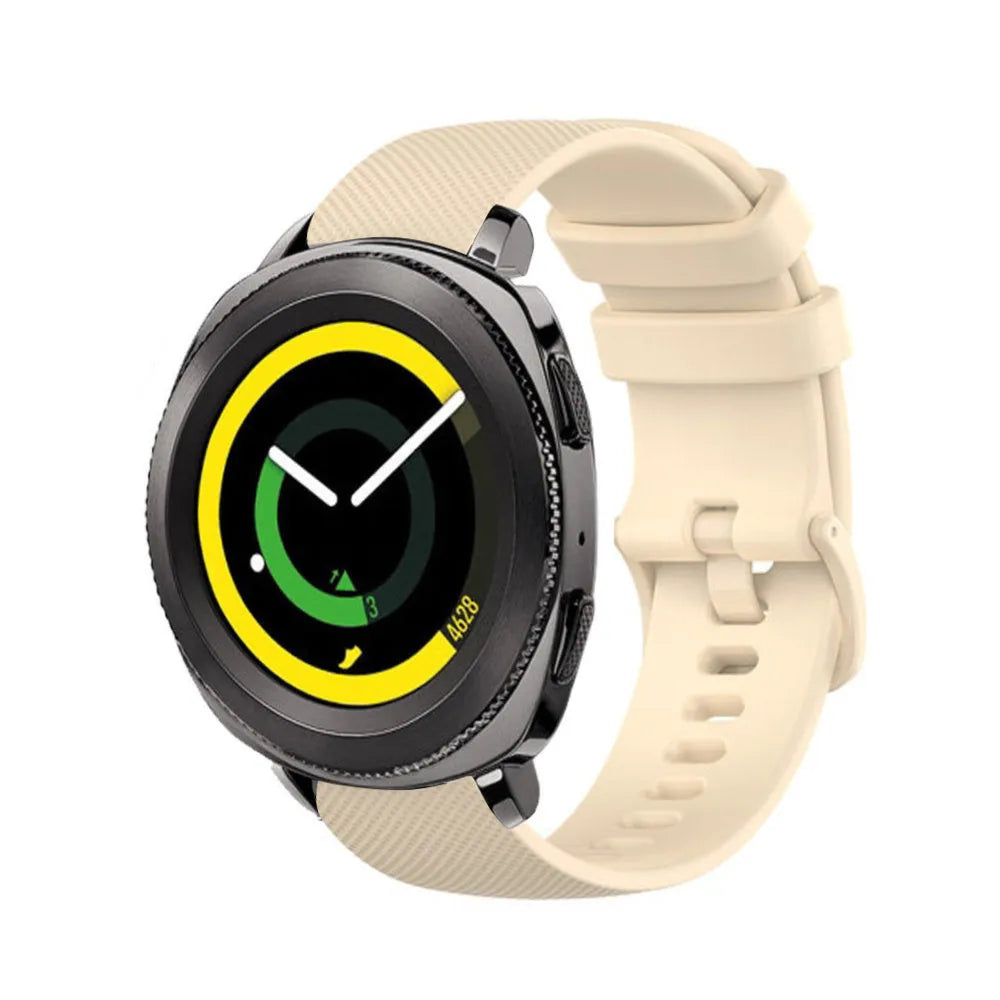 Premium Silicone Strap, beige, on a watch, 3/4 front view