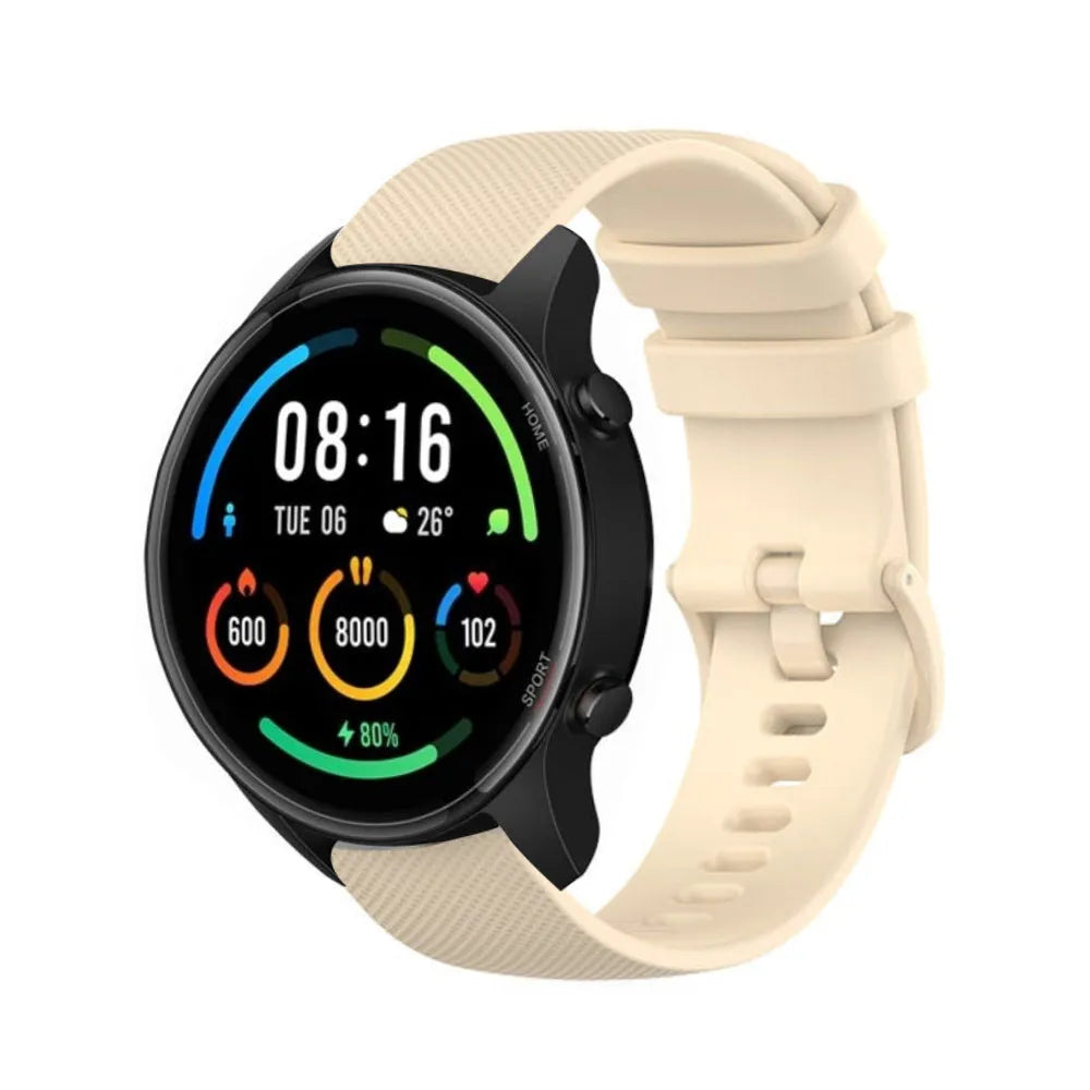 Premium Silicone Strap, beige, on a watch, 3/4 front view