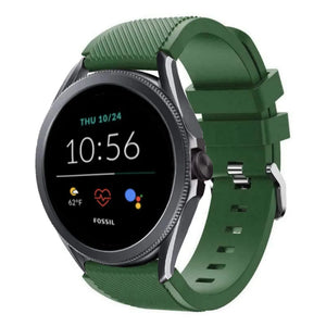 Twill Silicone Strap, army green, on a watch, 3/4 front view