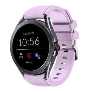 Twill Silicone Strap, lilac, on a watch, 3/4 front view