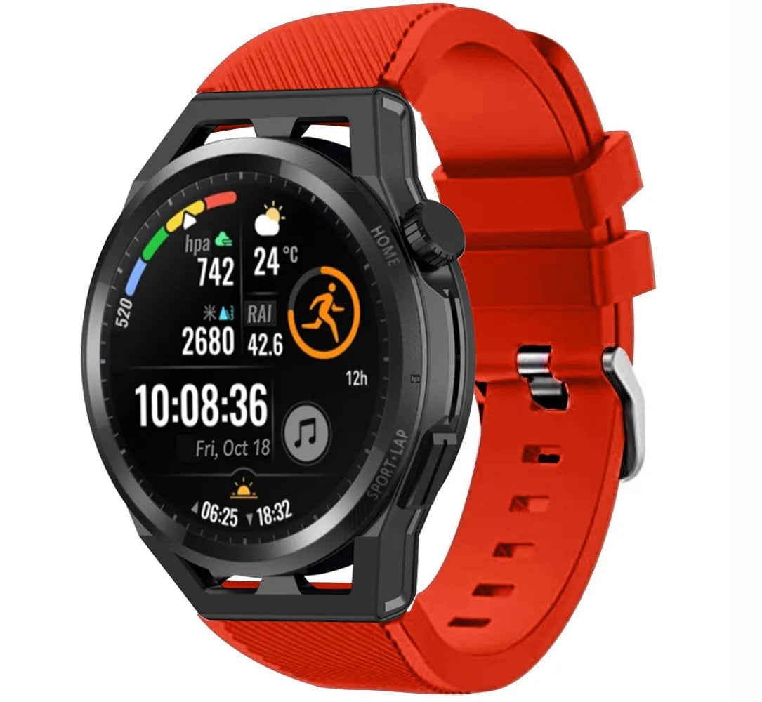 Twill Silicone Strap, red, on a watch, 3/4 front view
