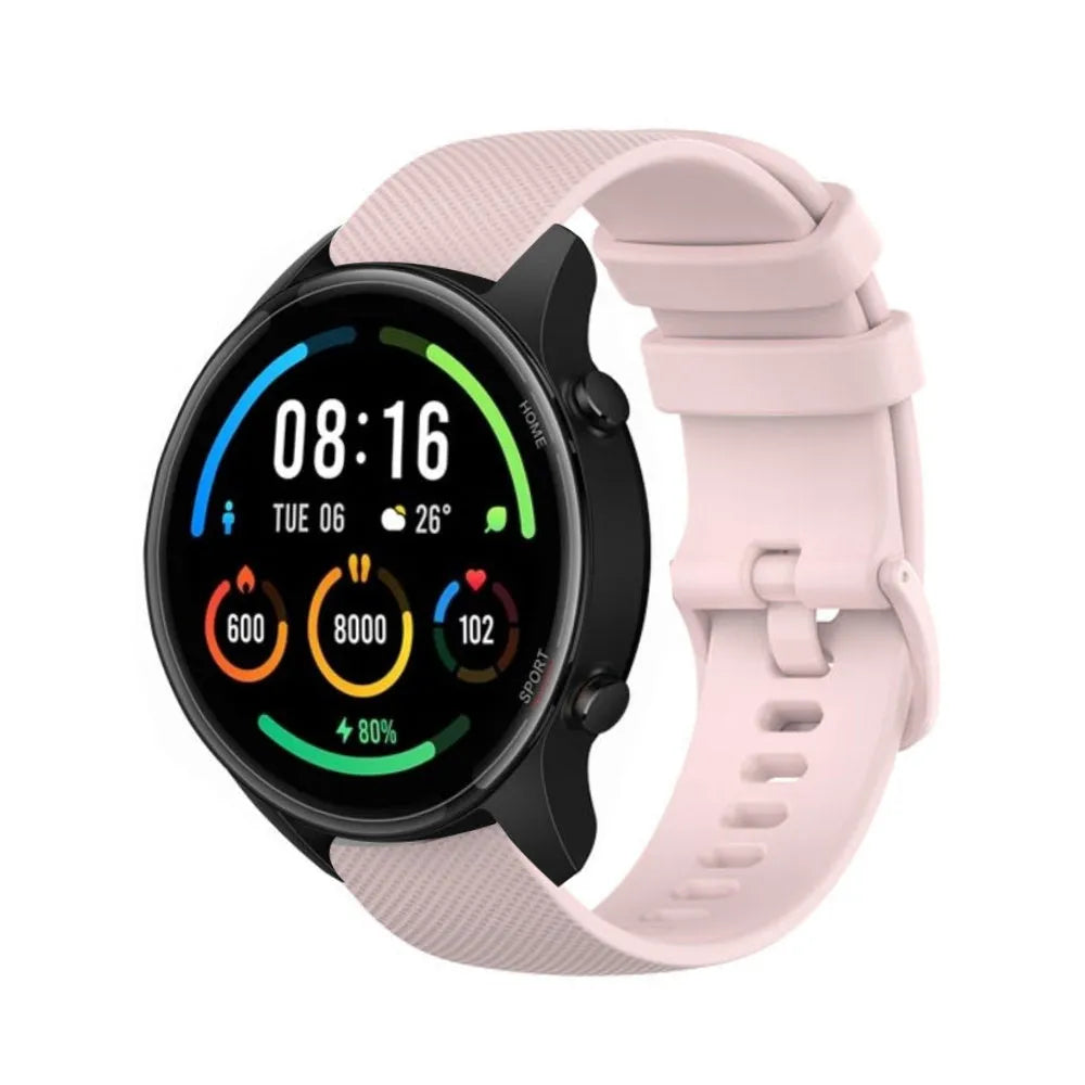 Premium Silicone Strap, pink, on a watch, 3/4 front view
