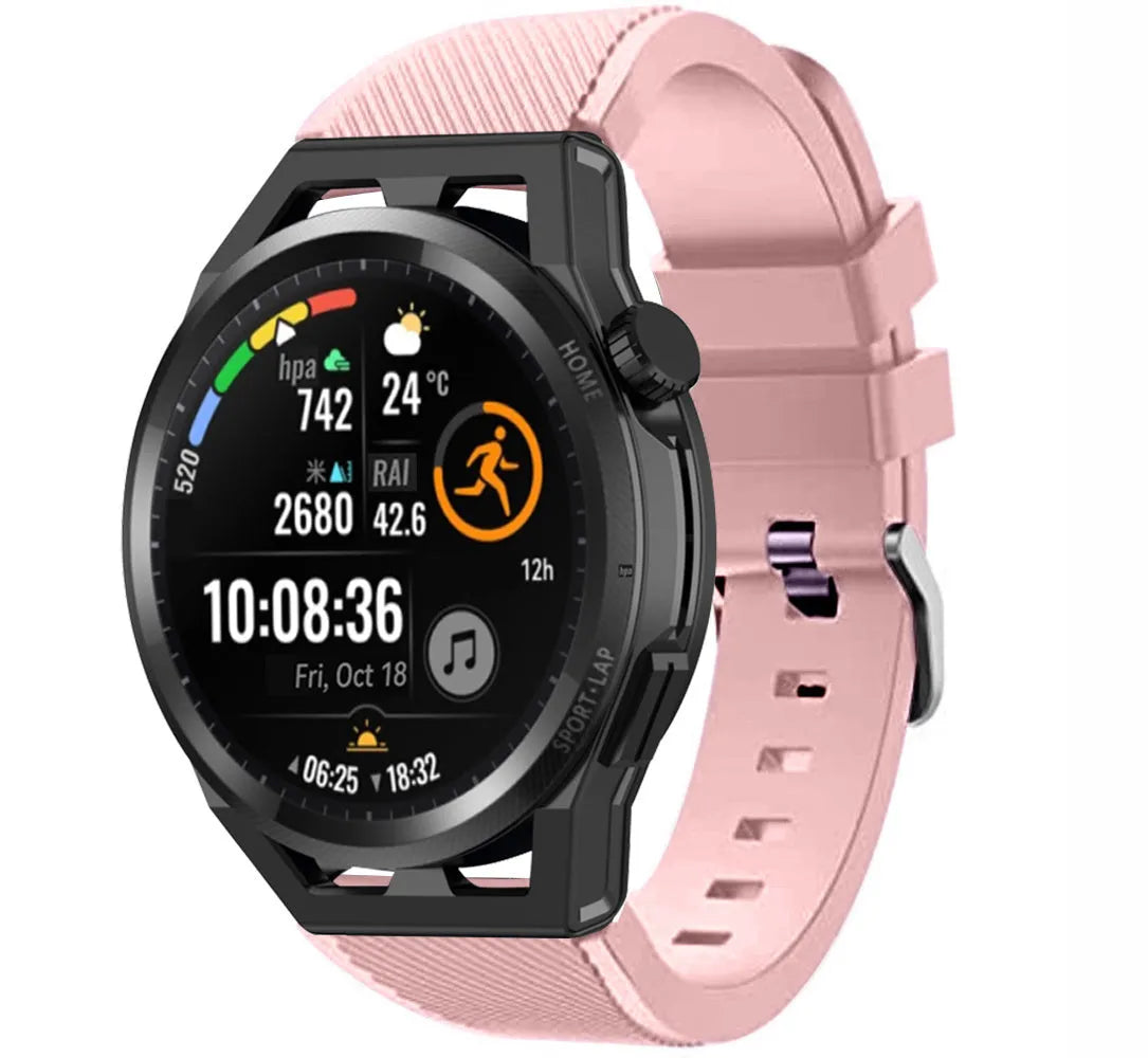 Twill Silicone Strap, pink, on a watch, 3/4 front view