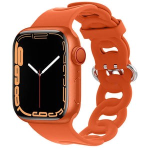 Silicone Chain Strap, orange, on a watch, 3/4 front view