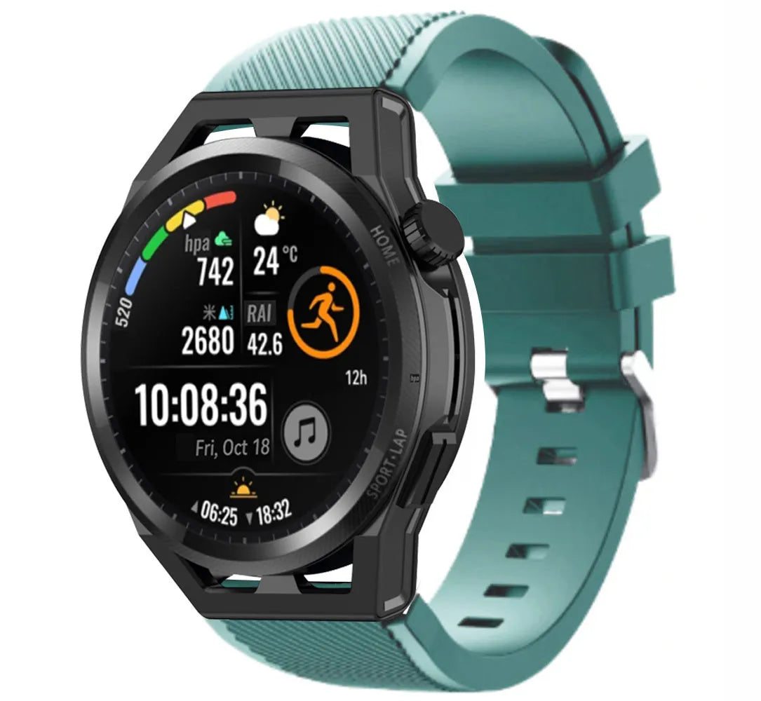 Twill Silicone Strap, viridian, on a watch, 3/4 front view