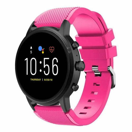 Twill Silicone Strap, bright pink, on a watch, 3/4 front view
