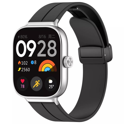 D-Buckle Silicone Strap, black, on a watch, 3/4 front view