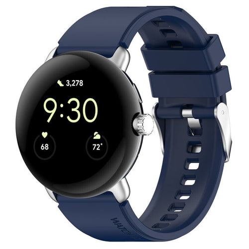 Silicone Strap, dark blue, on a watch, 3/4 front view