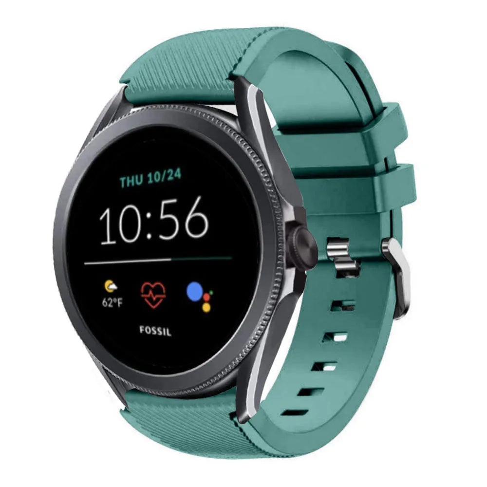 Twill Silicone Strap, viridian, on a watch, 3/4 front view