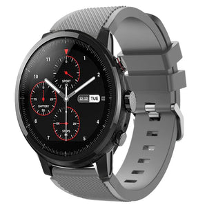 Twill Silicone Strap, grey, on a watch, 3/4 front view