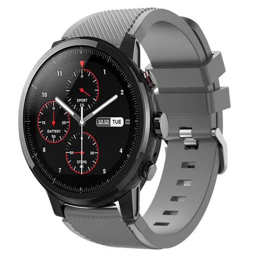 Twill Silicone Strap, grey, on a watch, 3/4 front view