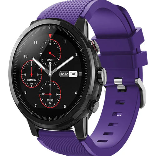 Twill Silicone Strap, purple, on a watch, 3/4 front view