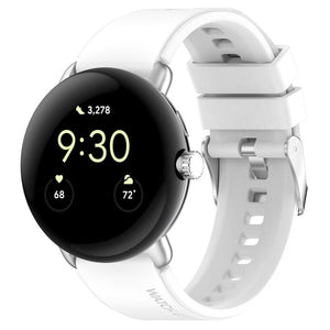 Silicone Strap, white, on a watch, 3/4 front view