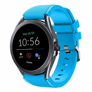 Twill Silicone Strap, light blue, on a watch, 3/4 front view