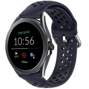 Breathable Silicone Strap, dark blue, on a watch, 3/4 front view
