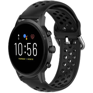 Breathable Silicone Strap, black, on a watch, 3/4 front view