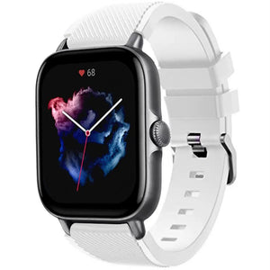 Twill Silicone Strap, white, on a watch, 3/4 front view