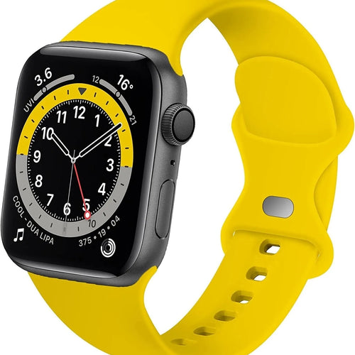 Silicone Strap 'Classic', yellow, on a watch, 3/4 front view