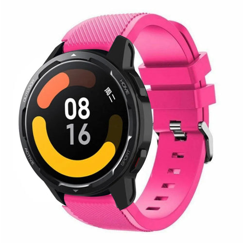 Twill Silicone Strap, bright pink, on a watch, 3/4 front view