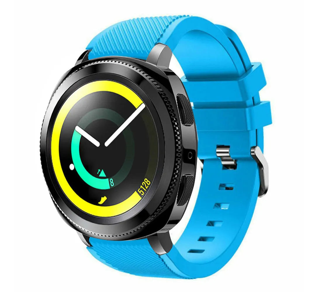 Twill Silicone Strap, light blue, on a watch, 3/4 front view