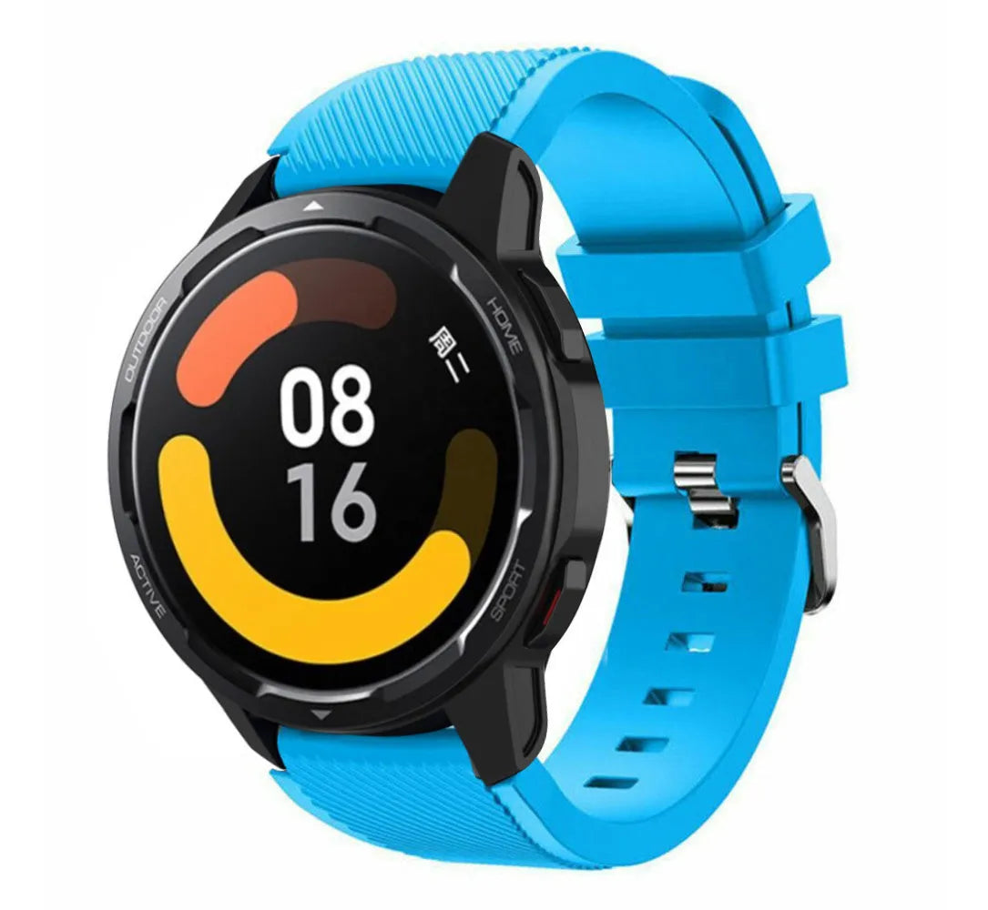Twill Silicone Strap, light blue, on a watch, 3/4 front view