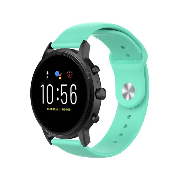 Silicone Sport Strap, aqua, on a watch, 3/4 front view