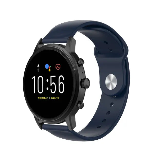 Silicone Sport Strap, dark blue, on a watch, 3/4 front view