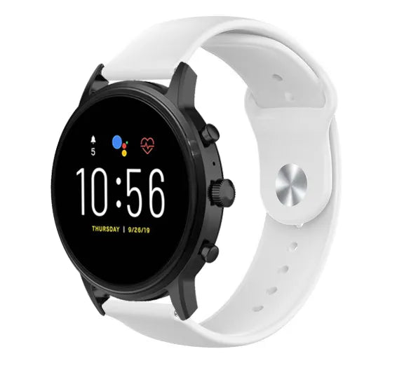 Silicone Sport Strap, white, on a watch, 3/4 front view