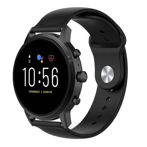 Silicone Sport Strap, black, on a watch, 3/4 front view