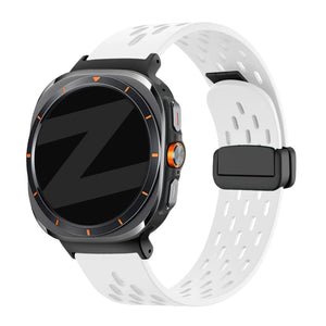 Silicone D-Buckle Sport Strap 'Air', white, on a watch, 3/4 front view