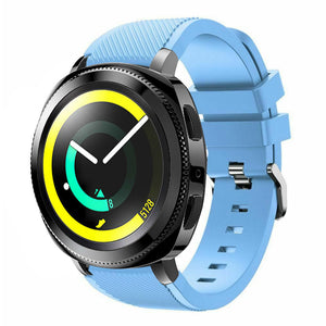 Twill Silicone Strap, sand blue, on a watch, 3/4 front view